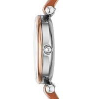 Fossil Carlie Mini Three-Hand Gold Tone Stainless Steel Leather Watch