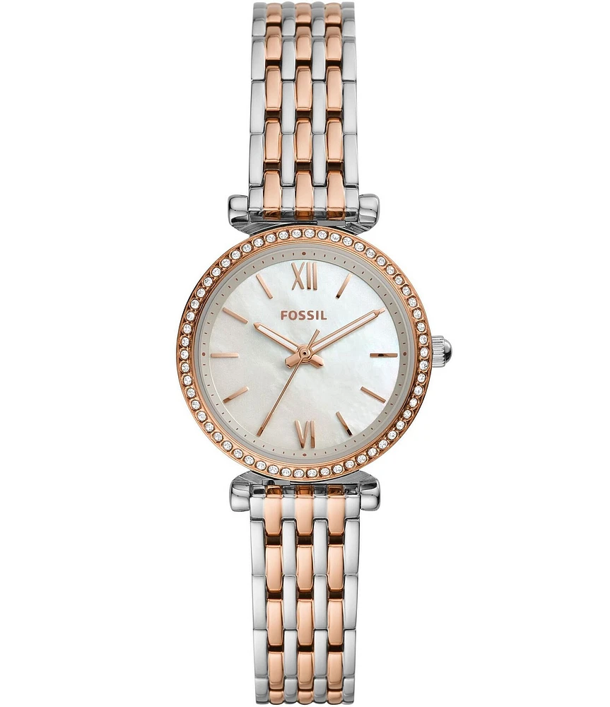 Fossil Carlie Mini Three-Hand White Mother of Pearl Dial Stainless Steel Watch