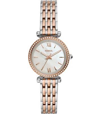 Fossil Carlie Mini Three-Hand White Mother of Pearl Dial Stainless Steel Watch