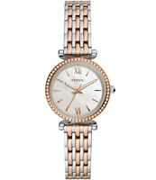 Fossil Carlie Mini Three-Hand White Mother of Pearl Dial Stainless Steel Watch