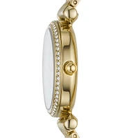 Fossil Carlie Mini Three-Hand White Mother of Pearl Dial Gold-Tone Stainless Steel Watch