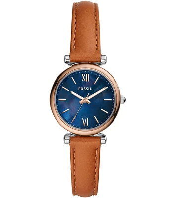 Fossil Carlie Mini Three-Hand Tan Leather Watch