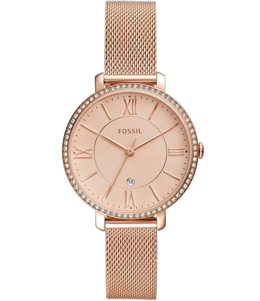 Fossil Jacqueline Three-Hand Rose Gold-Tone Mesh Stainless Steel Watch