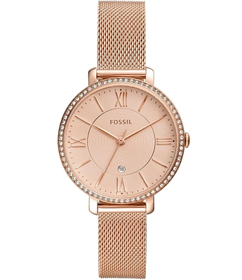 Fossil Jacqueline Three-Hand Rose Gold-Tone Mesh Stainless Steel Watch