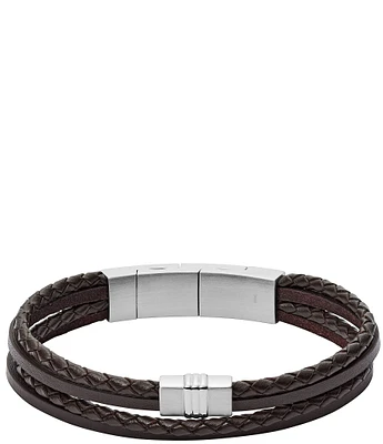 Fossil Men's Leather Braided Multi-Strand Bracelet