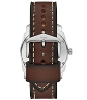 Fossil Men's Machine Three-Hand Brown Leather Strap Watch and Bracelet Set