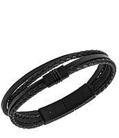 Fossil Men's Multi-Strand Black Leather Bracelet