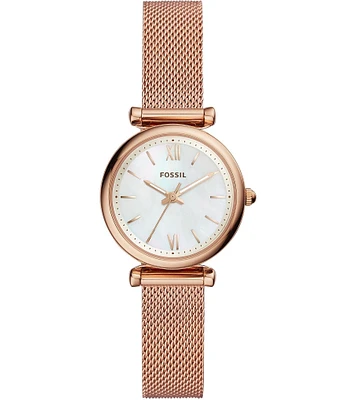 Fossil Women's Carlie Three-Hand Stainless Steel Mesh Bracelet Watch