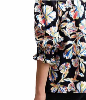 Foxcroft Alicia Wrinkle-Free Floral Cotton Sateen Split V-Neck 3/4 Sleeve Button-Front Shirt