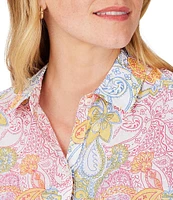 Foxcroft Ava Cotton Clip Dot Paisley Print Point Collar Long Sleeve Button Front Shirt