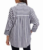 Foxcroft Avery Sateen Stripe Point Collar 3/4 Sleeve Button-Front Shirt