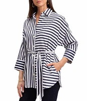 Foxcroft Avery Sateen Stripe Point Collar 3/4 Sleeve Button-Front Shirt