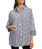 Foxcroft Avery Sateen Stripe Point Collar 3/4 Sleeve Button-Front Shirt