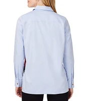 Foxcroft Bennet Long Sleeve Point Collar Side Bias Panel High-Low Hem Button Front Shirt