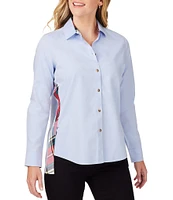 Foxcroft Bennet Long Sleeve Point Collar Side Bias Panel High-Low Hem Button Front Shirt