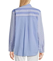Foxcroft Boyfriend Mix Stripe Button Front Top