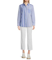 Foxcroft Boyfriend Mix Stripe Button Front Top