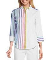 Foxcroft Charlie Point Collar 3/4 Sleeve Stretch Stripe Shirt