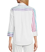 Foxcroft Charlie Point Collar 3/4 Sleeve Stretch Stripe Shirt
