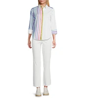 Foxcroft Charlie Point Collar 3/4 Sleeve Stretch Stripe Shirt