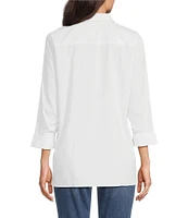 Foxcroft Evelyn Point Collar Ruched 3/4 Sleeve Tunic