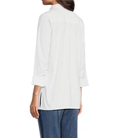 Foxcroft Evelyn Point Collar Ruched 3/4 Sleeve Tunic