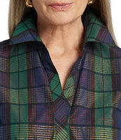 Foxcroft Frankie Plaid Y-Neck Long Sleeve Button Up Shirt