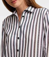 Foxcroft Frankie Stripe Collared Neckline Long Sleeve Top