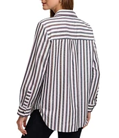 Foxcroft Frankie Stripe Collared Neckline Long Sleeve Top