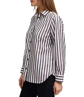 Foxcroft Frankie Stripe Collared Neckline Long Sleeve Top