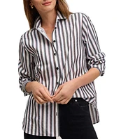 Foxcroft Frankie Stripe Collared Neckline Long Sleeve Top