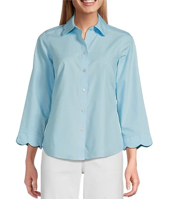 Foxcroft Gwen Point Collar 3/4 Sleeve Soft Cotton Shirt
