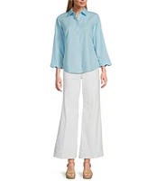 Foxcroft Gwen Point Collar 3/4 Sleeve Soft Cotton Shirt