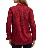 Foxcroft Iris Paisley Collar Long Sleeve Button Down Top