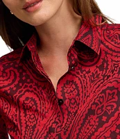 Foxcroft Iris Paisley Collar Long Sleeve Button Down Top