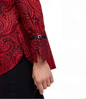 Foxcroft Iris Paisley Collar Long Sleeve Button Down Top