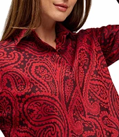 Foxcroft Iris Paisley Collar Long Sleeve Button Down Top