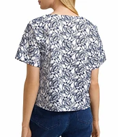 Foxcroft Isabel Floral Eyelet Elbow Sleeve Button Front Shirt