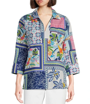 Foxcroft Julia Y-Neck 3/4 Sleeve Soft Cotton Print Tunic