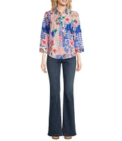 Foxcroft June Printed Collared Neck 3/4 Sleeve Top