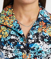 Foxcroft Katie Floral Print Wing Collar Long Sleeve Top