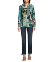 Foxcroft Kylie Patchwork Print Collared Neckline Long Sleeve Blouse