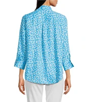 Foxcroft Margie Wrinkle Free Point Collar 3/4 Sleeve Cheetah Print Button Front Shirt