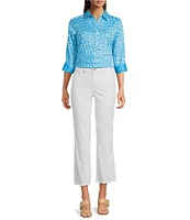 Foxcroft Margie Wrinkle Free Point Collar 3/4 Sleeve Cheetah Print Button Front Shirt