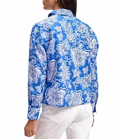 Foxcroft Marina Wrinkle-Free Floral Cotton Sateen Point Collar Long Sleeve Button-Front Shirt