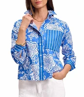 Foxcroft Marina Wrinkle-Free Floral Cotton Sateen Point Collar Long Sleeve Button-Front Shirt