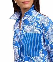 Foxcroft Marina Wrinkle-Free Floral Cotton Sateen Point Collar Long Sleeve Button-Front Shirt