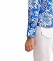Foxcroft Marina Wrinkle-Free Floral Cotton Sateen Point Collar Long Sleeve Button-Front Shirt