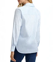 Foxcroft Meghan Cotton Floral Stripe Point Collar Long Sleeve Button Front Shirt