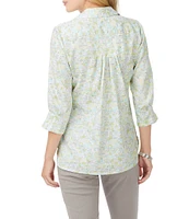 Foxcroft Meryl Point Collar Round High-Low Hem 3/4 Sleeve Blouse